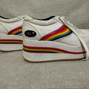 DollsKill dELiA*s White platform with Rainbow Stripes Size 9